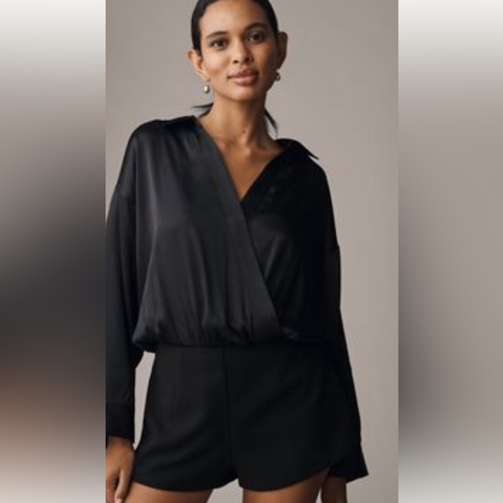 Maeve  by anthropologie Elegant Black shorts twofer Romper S NWOT